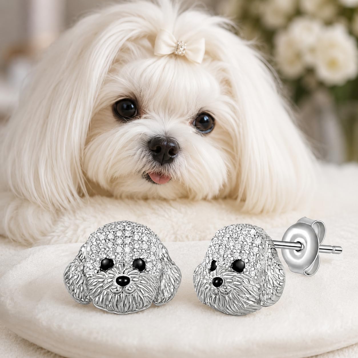 Dog Lovers' Earrings, Different Dog Breed Stud Earrings with Crystals, Rose Gold and Silver Tone - Party, Birthday, or Christmas Gift
