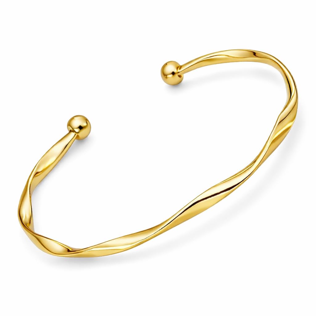 SUPAC Luxurious Twist Open Cuff Bangle - Adjustable, Minimalist Fashion, Golden Bracelet For Women - Elegant, Simple, and Versatile Accessory for Any Occasion - Christmas or Birthday Gift