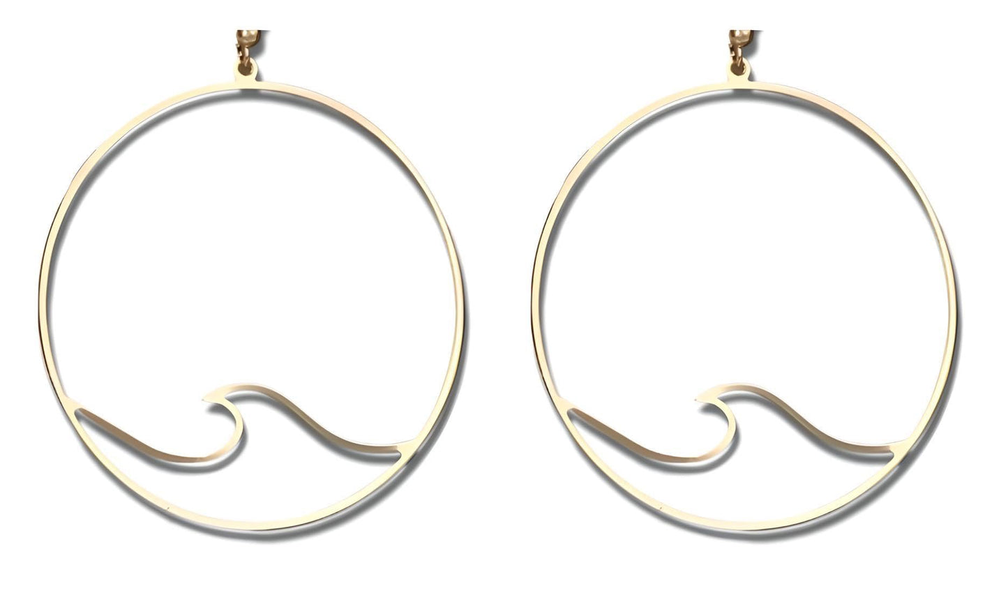 SUPAC Wave Design Hoop Earrings, Gold-Tone, 2.67 inch Large Circle Drop