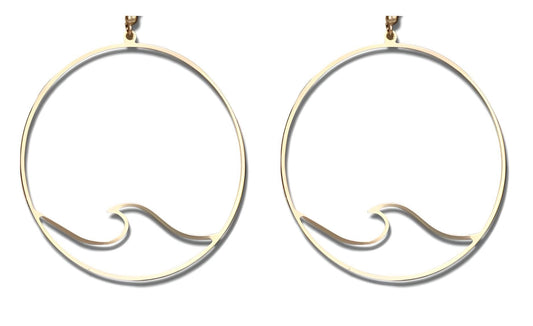 SUPAC Wave Design Hoop Earrings, Gold-Tone, 2.67 inch Large Circle Drop