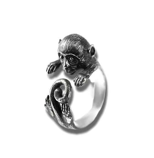Unique Vintage Adjustable Monkey and Lizard Ring, with Red Simulated Diamond Eyes for Men or Women - Zinc Alloy No Mosaic Material, No Plating Simple Fashion Jewelry, Christmas, Birthday, or Party Gift