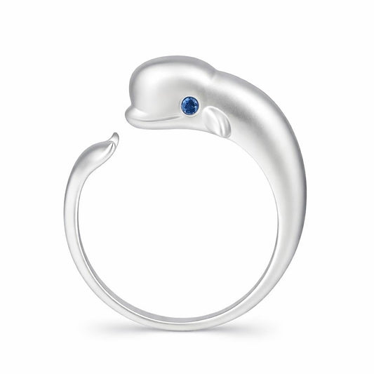 SUPAC Stainless Steel Beluga Whale Ring with Blue Crystal Eye, Ocean Theme Marine Life Jewelry - Beluga Gift