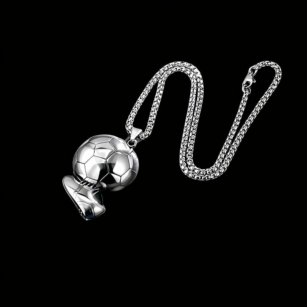 Soccer Cleats and Ball Silver or Gold Necklace – Show Your Love for the Beautiful Game!", - Score Style Points On and Off the Field! Stainless Steel Soccer Fan Pendant - Hip-Hop Street Style Necklace, Durable & Fashion-Forward SUPAC