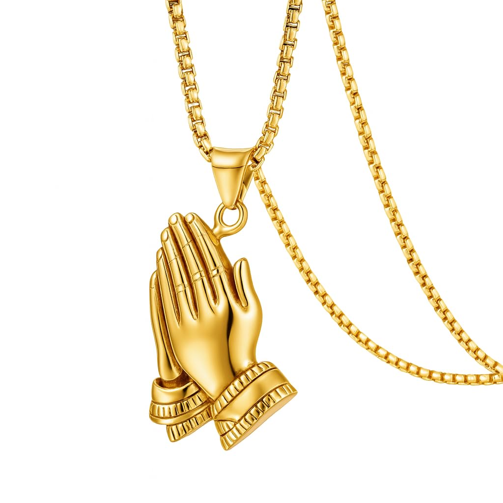 Exquisite Silver Prayer Hands Necklace - A Symbol of Faith, Elegance, and Spiritual Connection - 1pc Prayer Hands Stainless Steel Chain Pendant