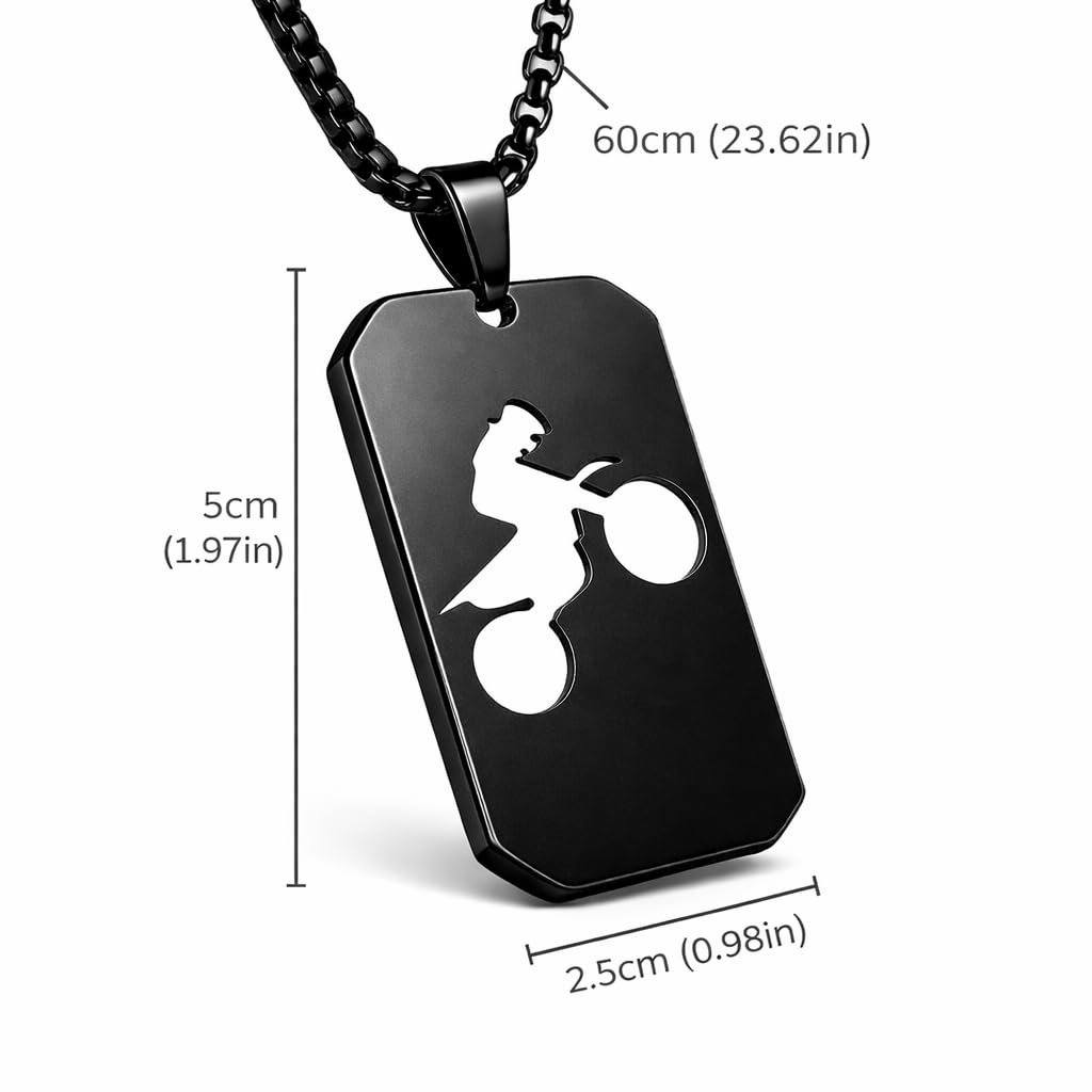 1pc Unisex Stainless Steel Dog Tag Necklace with Motorcycle/Dirt Bike Pendant - Boho Style, Pendant Chain, No Precious Metal Plating - Fashion Punk Hip Hop Jewelry Gift
