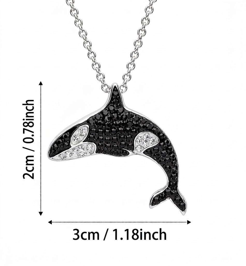 SUPAC Stainless Steel Silver Killer Whale Orca Whale Pendant Necklace, Black and Silver, Shamu Gift
