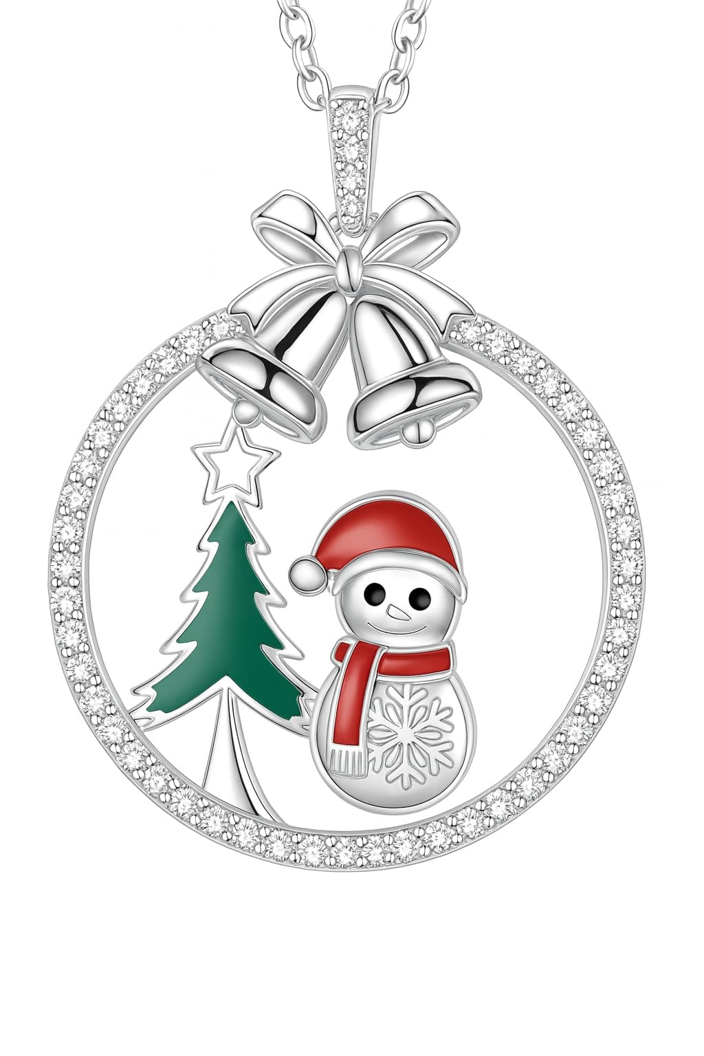 SUPAC Festive Spirit Christmas Tree Snowman and Bells Pendant Necklace, Party Gift for Women