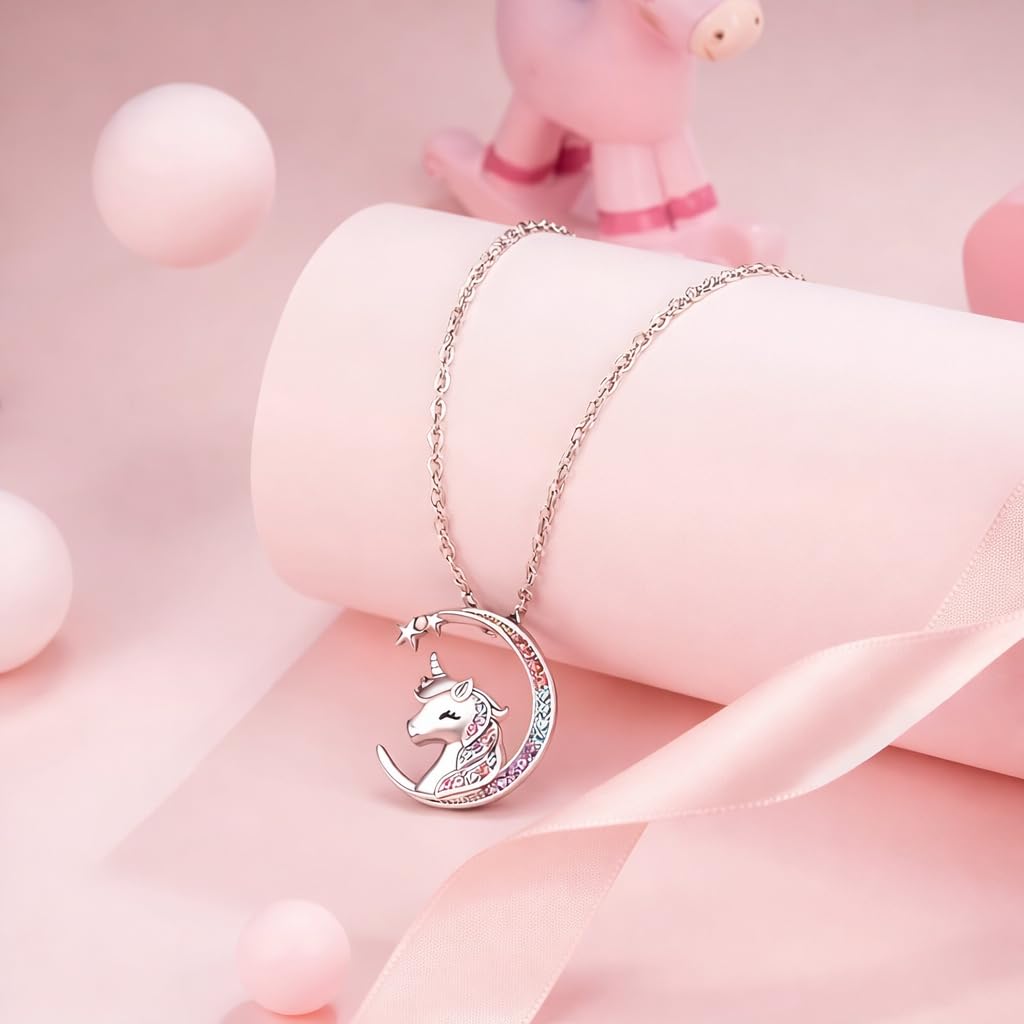 SUPAC Unicorn Crystal Jewelry Set, Moon Necklace, Earrings, Ring and Bracelet, Silver - Unicorn Jewerly Gift