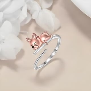 SUPAC German Shepherd, Yorkie, Pug Dog Paw Adjustable Ring, Sterling Silver, Paw Print Design with Crystal Accents - Christmas, Birthday, or Party Ring