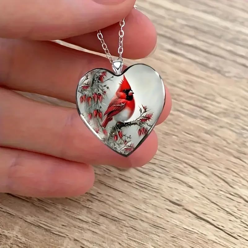 SUPAC Red Cardinal Wing Ring, and Necklaces, Silver-Plated 'I Am Always with You' Inspirational Message, Adjustable - Christmas, Party, or Birthday Gift (Standing Cardinal)