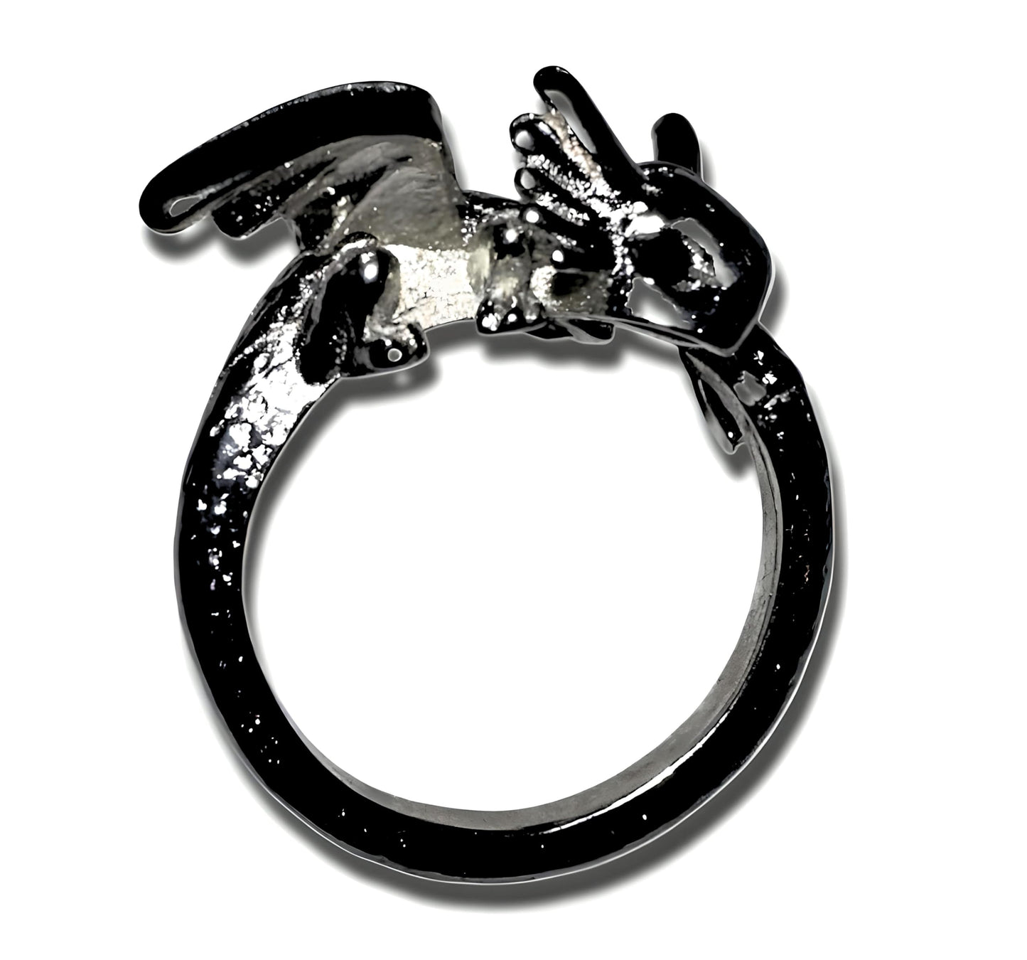 Whimsical Silver Flying Dragon Ring - Unique Animal Shape Design, Adjustable Index Finger Ring for Men or Women, Cute Personality Statement Jewelry, Niche Fashion Accessory