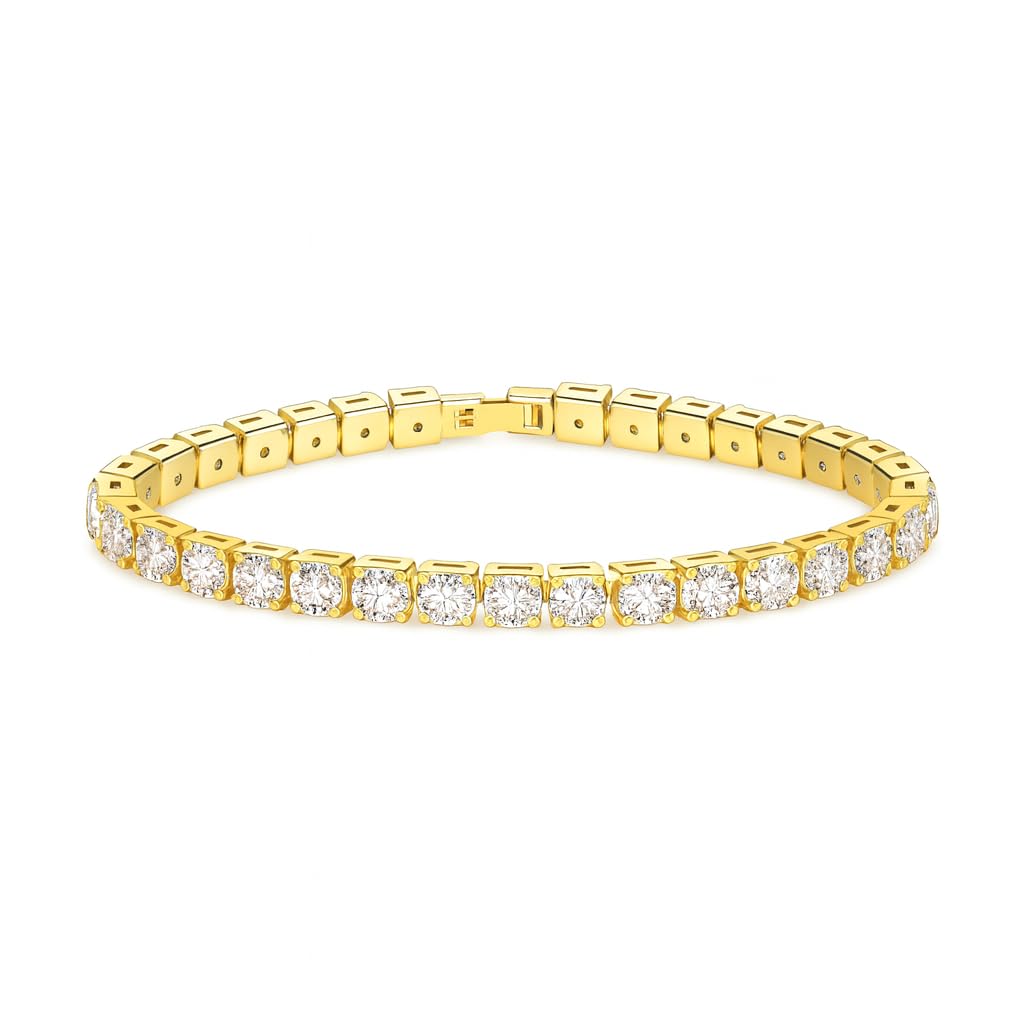Gold Tennis Bracelet, Stretch Hand Jewelry for Women Men, Luxury Shiny (Simulated Diamond) - Christmas or Birthday Gift