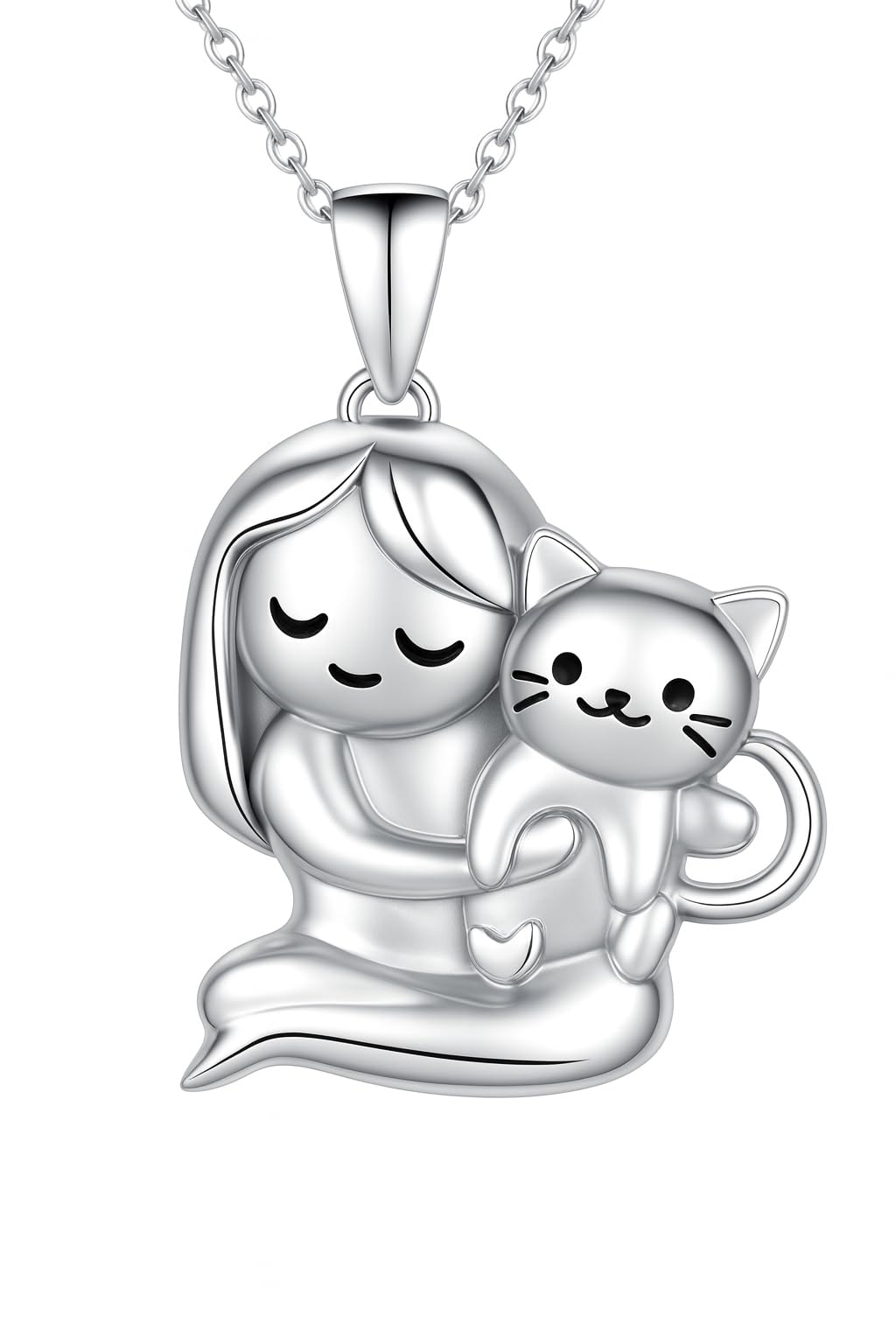 SUPAC Cute Cat Heart Necklace, With Black Kitten Sitting Together - Charming Heart Necklace in Rose Gold - Stylish Versatile Gift for Women & Party Accessory!