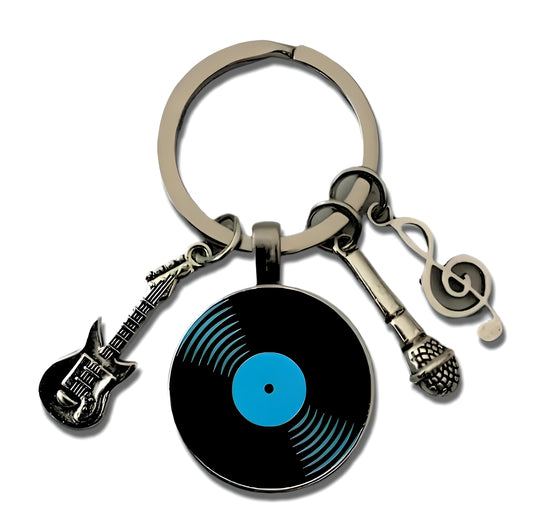 SUPAC Music Lover Keychain with Vinyl Record, Guitar, Microphone and Musical Note Charms, Music Gifts, 5 Color Options