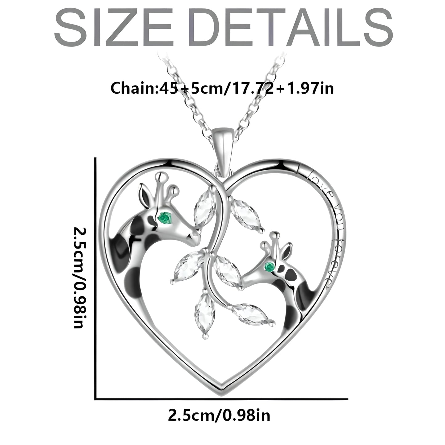 SUPAC Sterling Silver Tree of Life Giraffe Pendant Necklace, Blue Crystal Background, Gift for Animal Lovers! (Giraffe with Green Eyes)