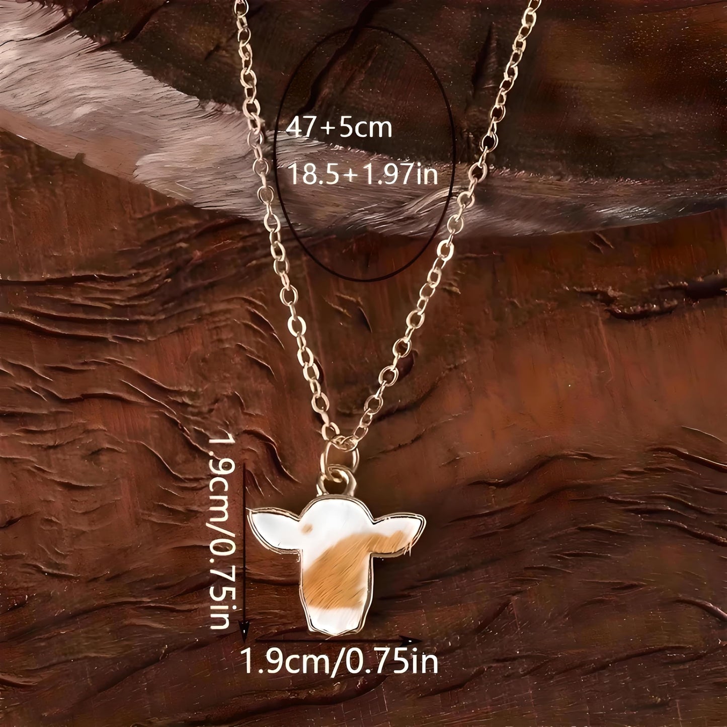 SUPAC Cow Print Pendant Necklace, Gold Chain, Black and White Enamel, Western Style - Cowhide Hair
