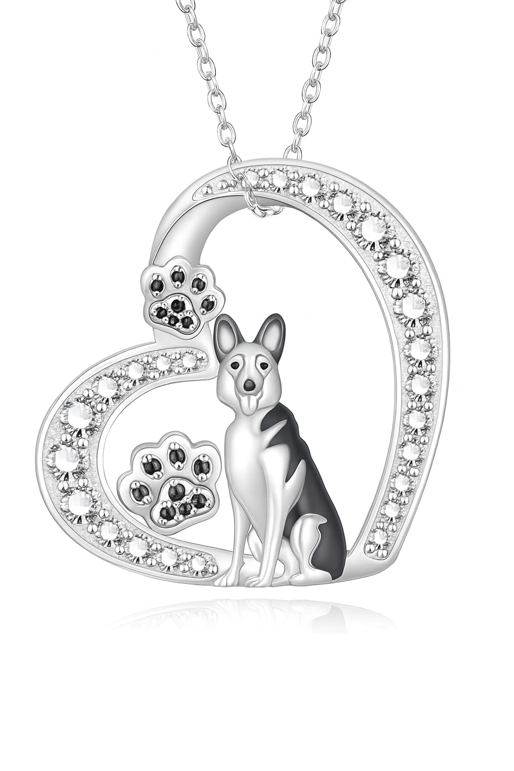Schnauzer, French Bulldog, Boxer, Dog Heart Pendant Necklace, Stainless Steel, Crystal Accent, I Love You Forever, 19.7 inch Chain