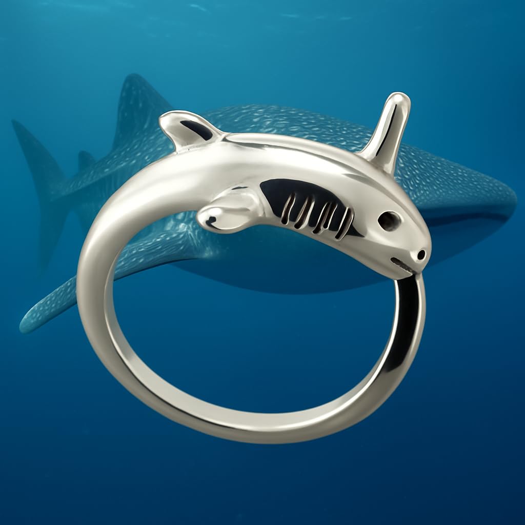 Adjustable Shark Ring, Marine Animal Design, Available in Black, Gold, Silver - Gift for Shark Lovers'
