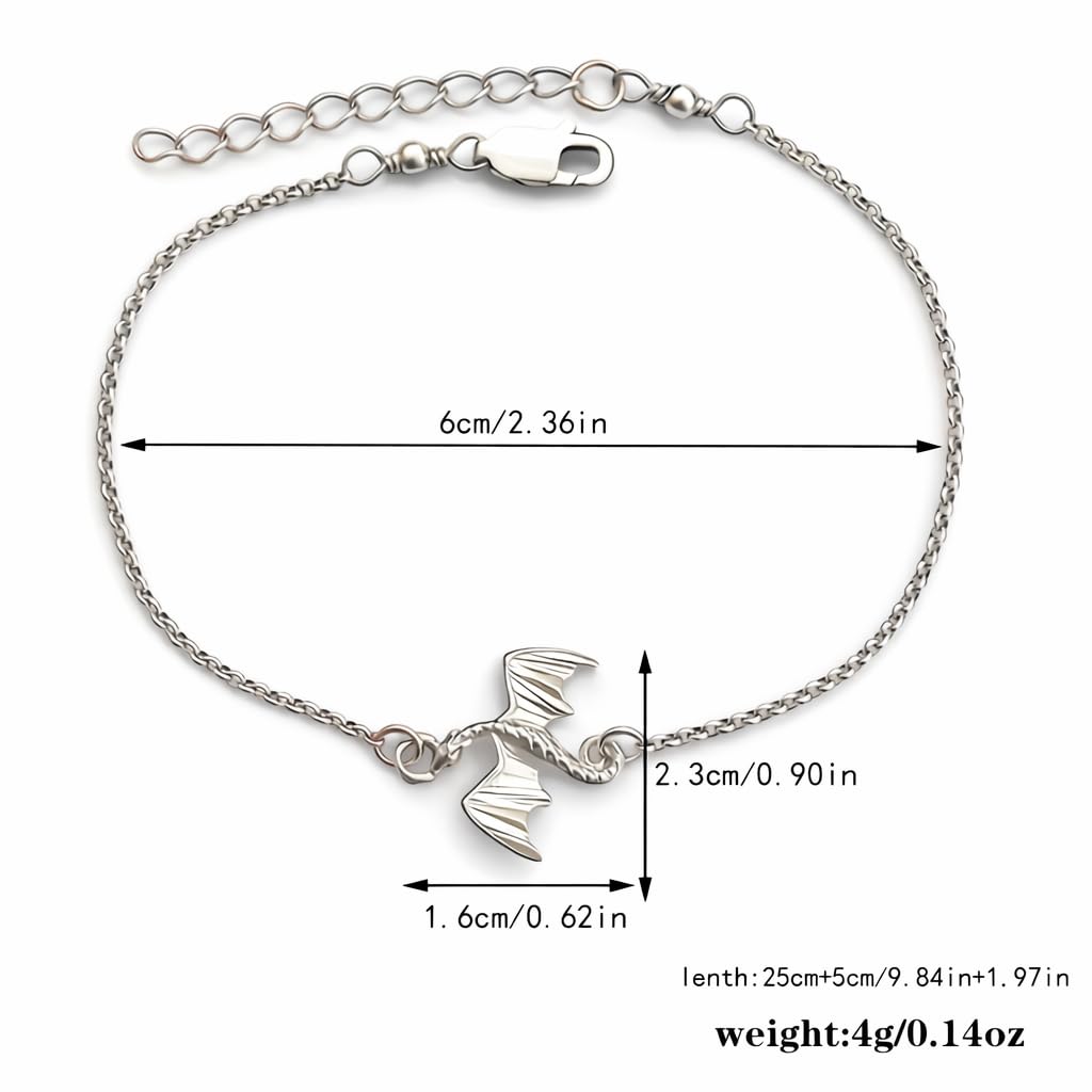 SUPAC Dragon Charm Bracelet, Silver Plated Stainless Steel, Adjustable Chain, Hypoallergenic, Waterproof, 9.84 in + 1.97 in Extender
